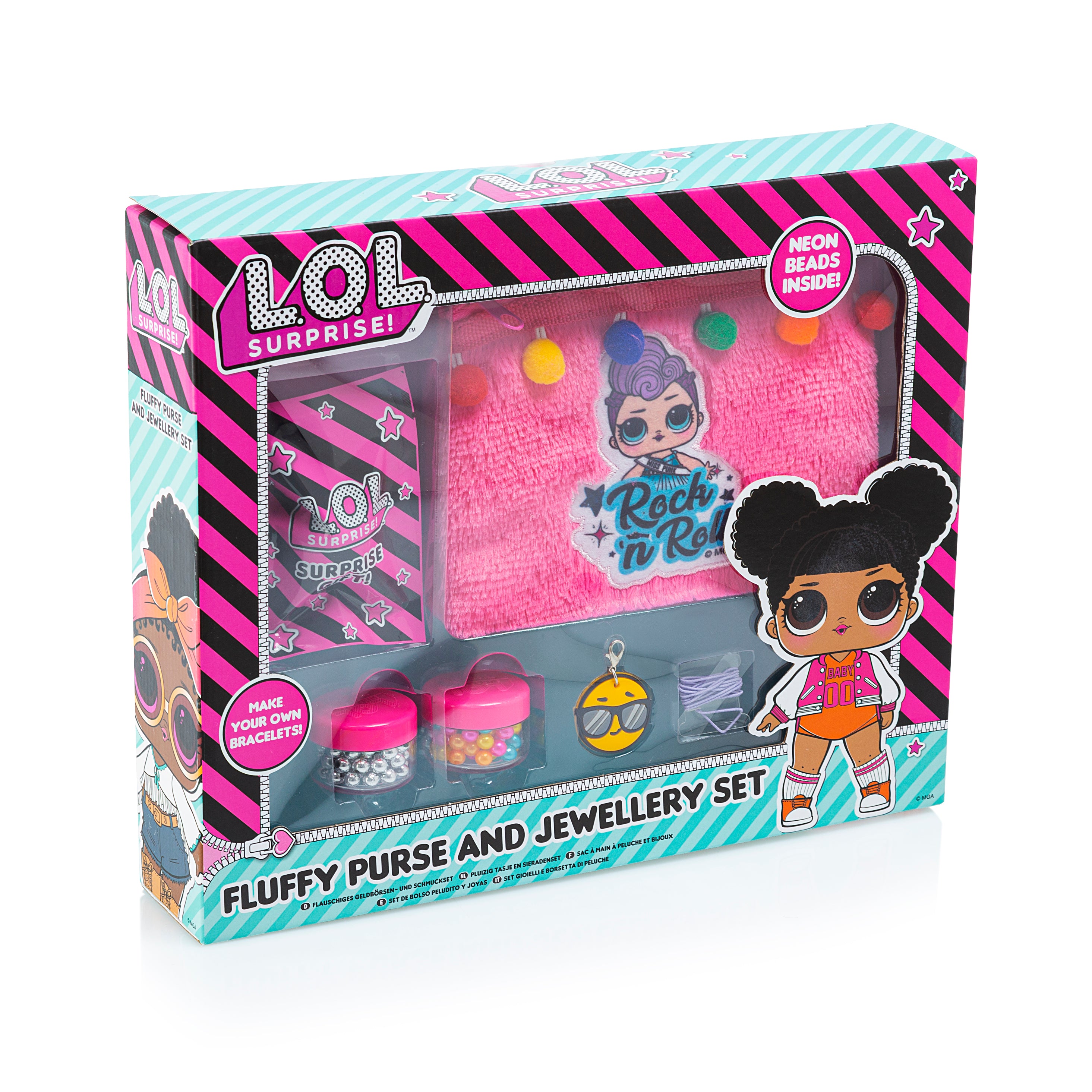 LOL Plush Purse And Jewellery Set Bracelet Funky Neon Beads Personalised Gift LOL Plush Purse And Jewellery Set Bracelet Funky Neon Beads Personalised Gift